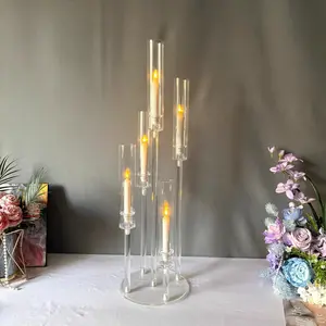 Tempat Lilin LED 5 Tingkat Tarnsparant Mewah / 5 Arm Acrylic Candelabra 5259A