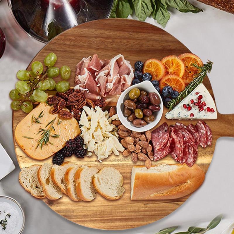Product Introduction of Pizza Board Wooden Cutting Board Food Platter Round Wooden Board Kitchen Meat Cutting Board Cheese Deli Board Cutting Board Cheese Board Cutting Board With Handle 19