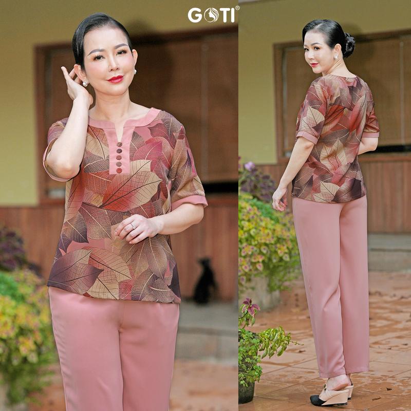 GOTI Đồ Bộ Trung Niên Nữ Chất Lụa Cao Cấp Siêu Mát Mặc Lễ Tết Thoải Mái Cho Mẹ Bigsize 45-80Kg 3419