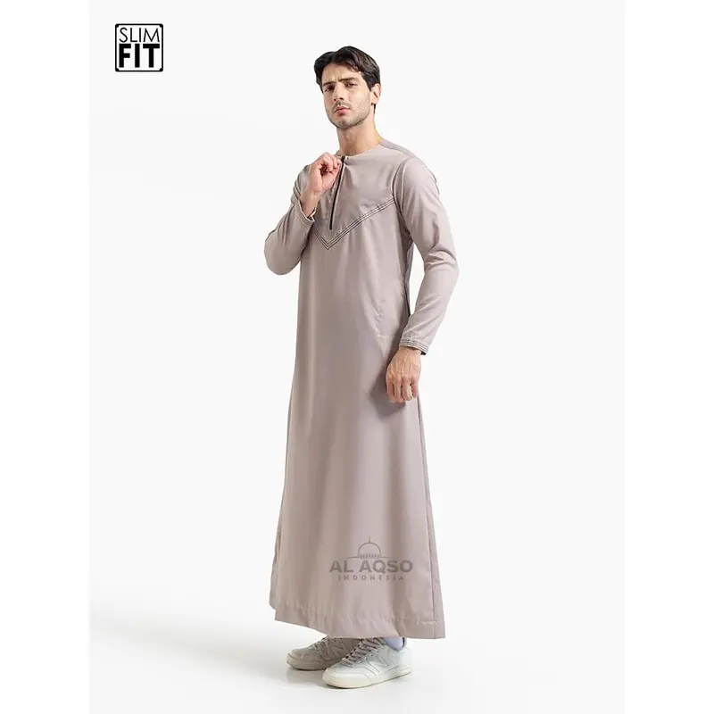 Al Aqso | Jubah Slimfit Thobe Gamis Pria Muslim Dewasa Premium Navy Abu Resleting Lengan Panjang | Jubah Osman 8