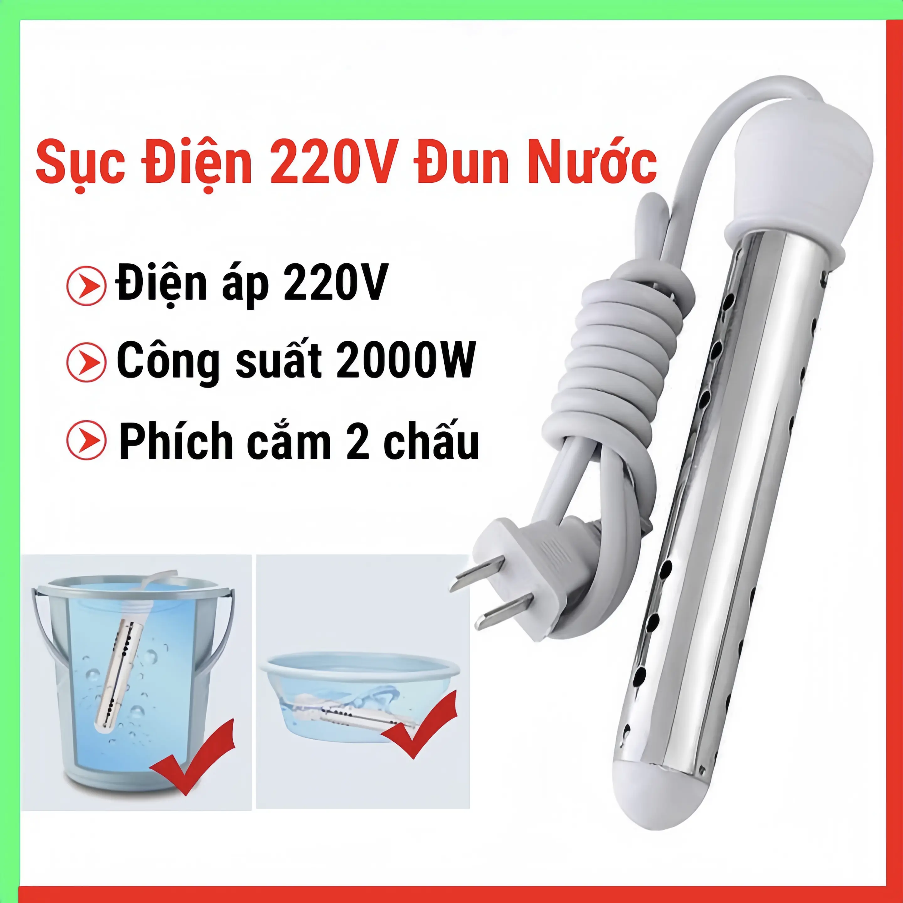 D.N.E Sục điện 2000W, dây điện trở nấu nước sôi 220V chống giật, dây đun nước nóng sử dụng an toàn, tiết kiệm