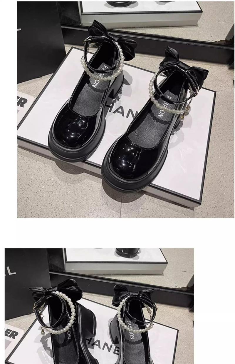 Product Introduction of Lace-Up Mary Jane Chunky Square-Toe Shoes, Comfortable Soft Sole with Anti-Slip Design, Bow Accent, Retro Fashion Footwear That Can Be Paired with Skirts 37