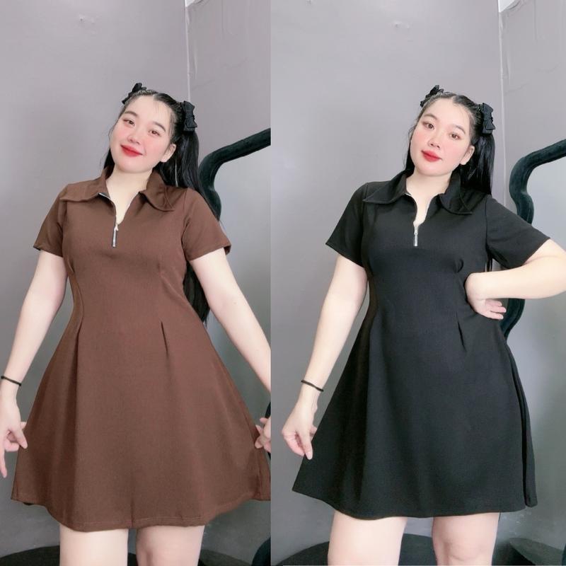 Đầm váy polo bigsize nữ dáng xuông xòe có khóe kéo cách điệu chât vải thun gân dành cho nàng chuppy từ 58-95kg - G98