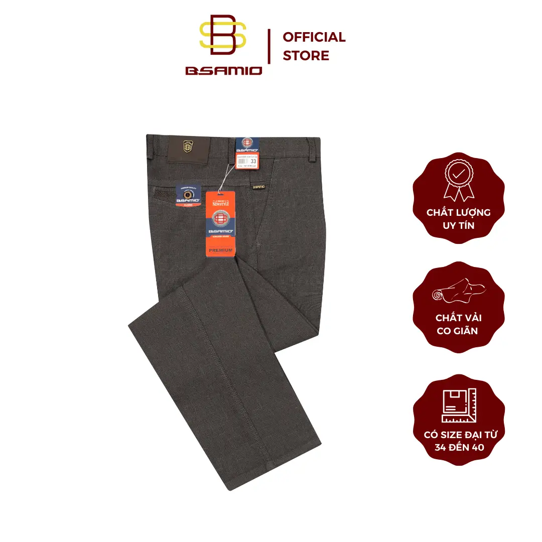 Quần Kaki Trung Niên Nam BSAMIO Màu Nâu Cao Cấp Co Giãn Nhẹ Chất Vải Nhập Khẩu Ống Suông Có Size Đại Pants Menswear