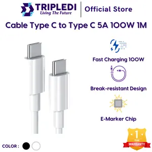 TRIPLEDI Kabel Data Type C to USB C Phone QC Fast Charging for iPad Charger Cable Untuk Samsung Tablet Macbook Air Pro 100W 5A Pengisi Ponsel