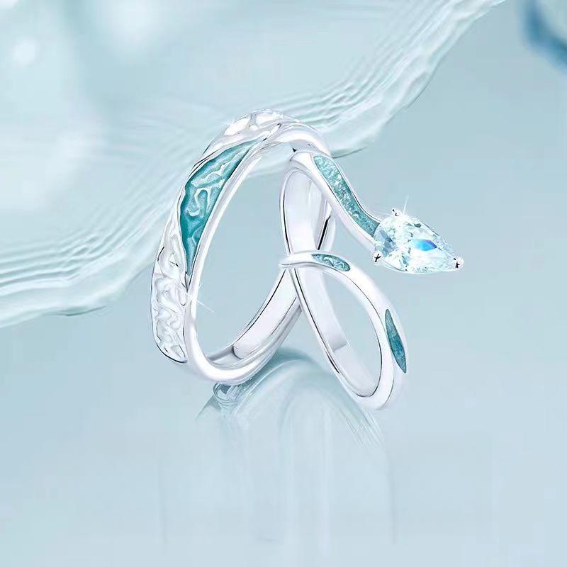 Product Introduction of ​「Beloved Choice」Iceland Snake-shaped Couple Blue Rings, INS-style Light Luxury Niche Design, Dynamic and Eye-catching Snake Rings, Romantic Choice to Gift Your Girlfriend. 1