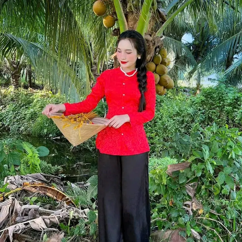 Áo Bà Ba Nữ Mặc Tết, Áo Bà Ba Gấm Chất liệu Gấm Mềm Mại Phom Dáng Đẹp Trẻ Trung Năng Động 3