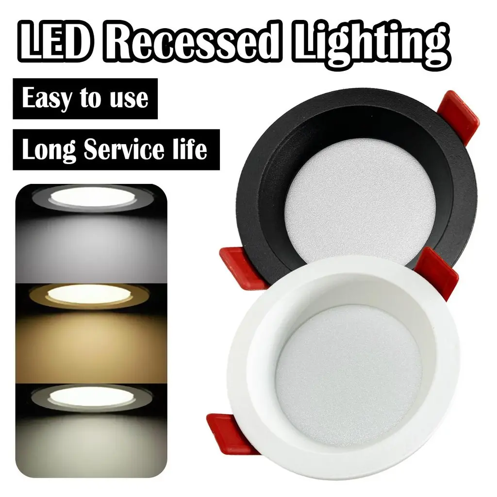 Đèn LED âm trần, 7W, 2,5inch, Nóc, Màu đen, AC175-265V 220V, Hình tròn, Đèn trần màu trắng, Đèn rọi chống chói, Thích hợp cho phòng Khách Đèn chiếu điểm trong nhà chiếu sáng gia đình