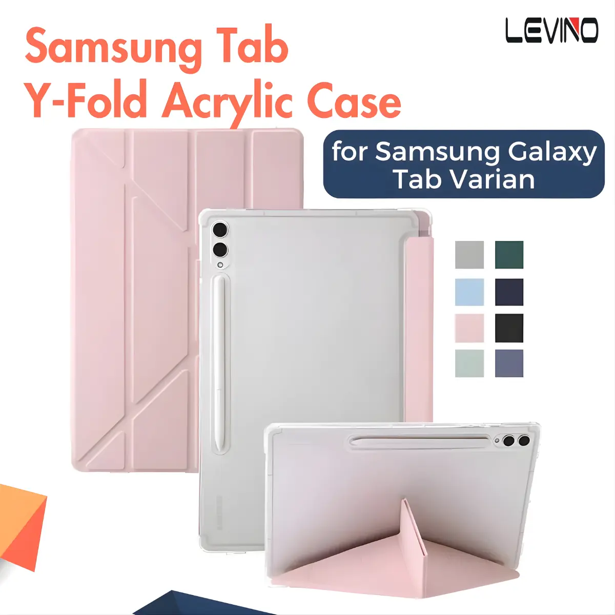 LEVINO Smart Case for Samsung Multi-Yfold Stand Cover for Samsung S6 LITE 10.4 Inch A9 8.7 A9 Plus 11 A8 10.5INCH S9/S9FE S9+/S9FE+12.4 Acrylic Clear Hard Case