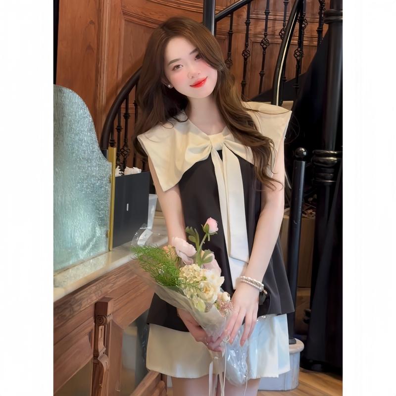 Set bộ áo quần tiểu thư DILYSHOP, chất lụa hàn, kèm chân váy trắng tiểu thư Hàn Quốc, Women Top, S106