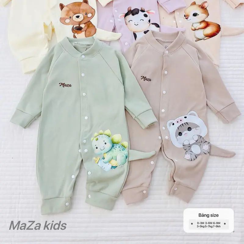 Bộ body body dài tay nỉ bé trai bé gái sơ sinh Mazakids phối đuôi cún chất nỉ nhung mềm mịn giữ ấm cho bé 1