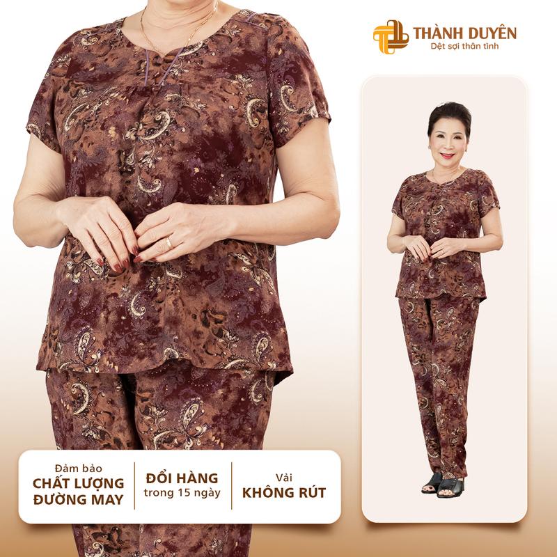  Đồ bộ trung niên cho Mẹ mặc nhà Thành Duyên vải Tole không rút thoáng mát cổ tròn tay ngắn quần dài  B  - 1587TCD 