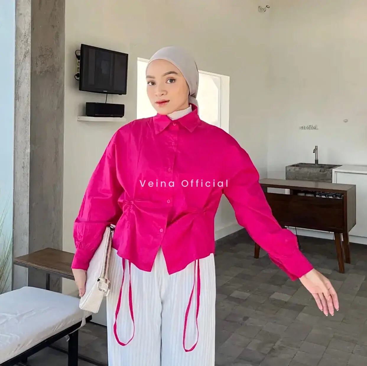 Kemeja Katun Serut Depan Oversize Premium Baju Fit Panjang Kancing Lembut Wanita