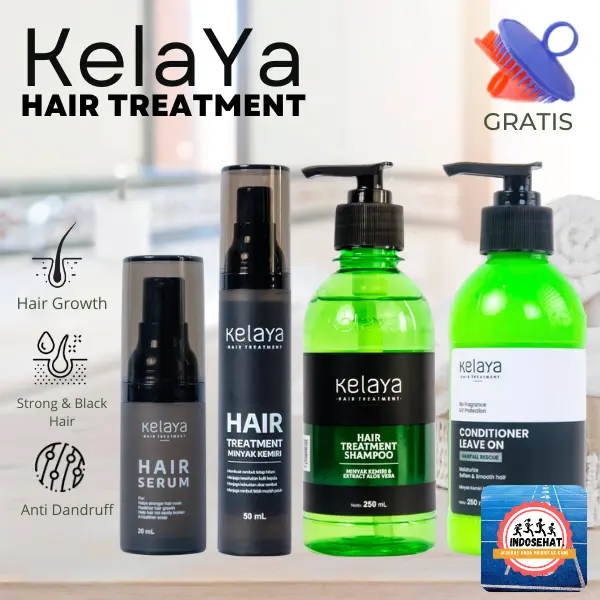 KELAYA Hair Treatment Shampoo Conditioner Leave On Serum Minyak Kemiri - Perawatan Rambut Rusak Rontok Ketombe