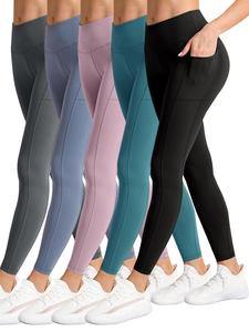 Women's Solid High Waist Pocket Sports Leggings, Quick Drying Breathable Comfortable Skinny Pants, Ladies Sportswear for Indoor Outdoor Wear