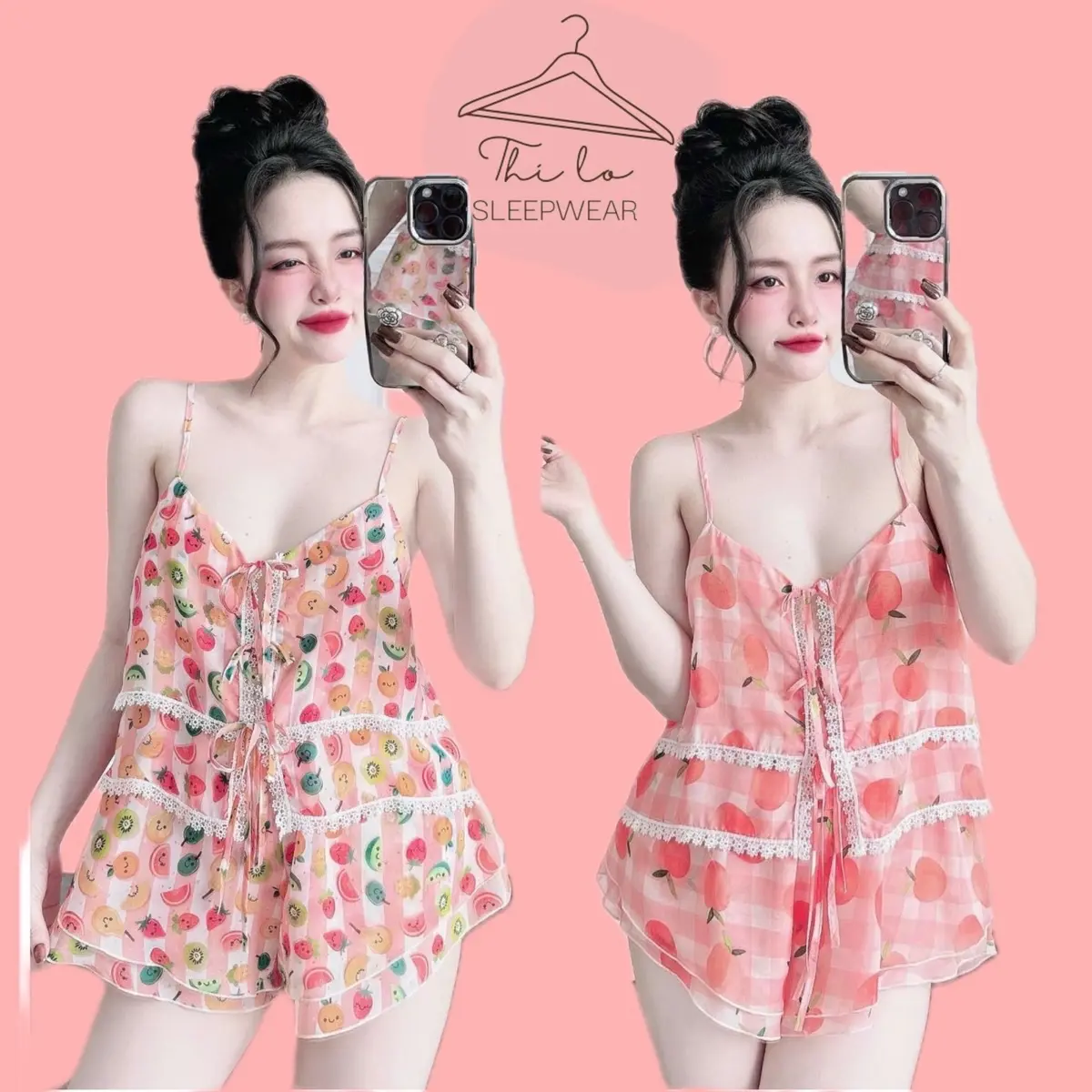 [B32] Bộ ngủ mùa hè, bộ mặc nhà voan hoa dễ thương thời trang Áo Quần Ngủ Nữ Womenswear Voi