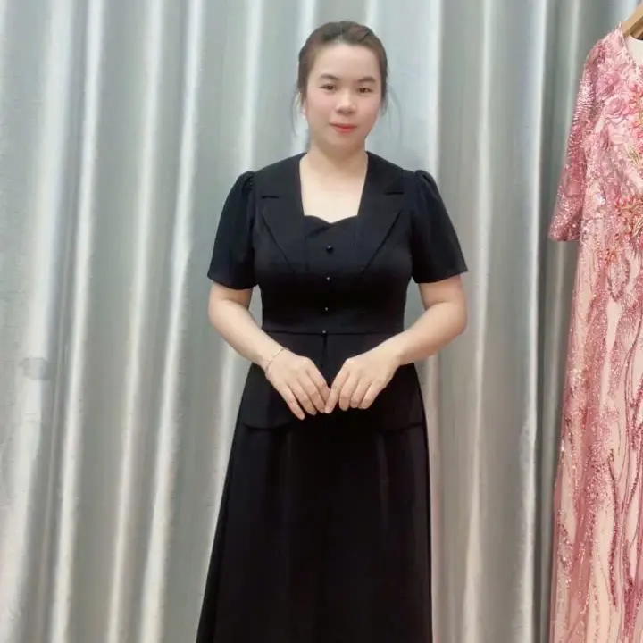 Đầm trung niên nữ , đầm tặng mẹ , đầm thiết kế cổ vest dáng xòe 4