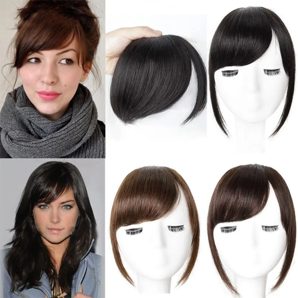 Brown Seamless Girls Straight Bangs Hair Extension Fake Hair Accessories Women Clip In Sweeping Side Fringe Synthetic Air Bangs 3D Bangs Wig Oblique Bangs