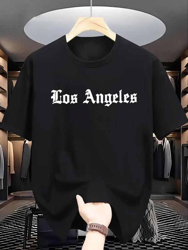 Men's Letter Print Round Neck Tee, Regular Fit Casual Short Sleeve Crew Neck T-Shirt for Summer, Fashion Men's Top for Daily Wear 6