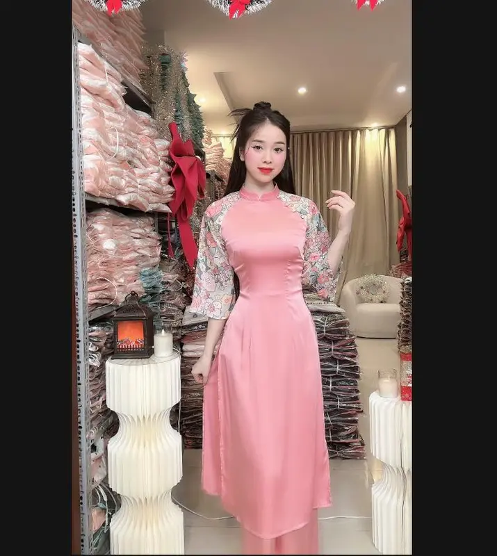 (Y42) Áo dài lụa thiết kế tay phối cách điệu by Thương Lê Y42 4