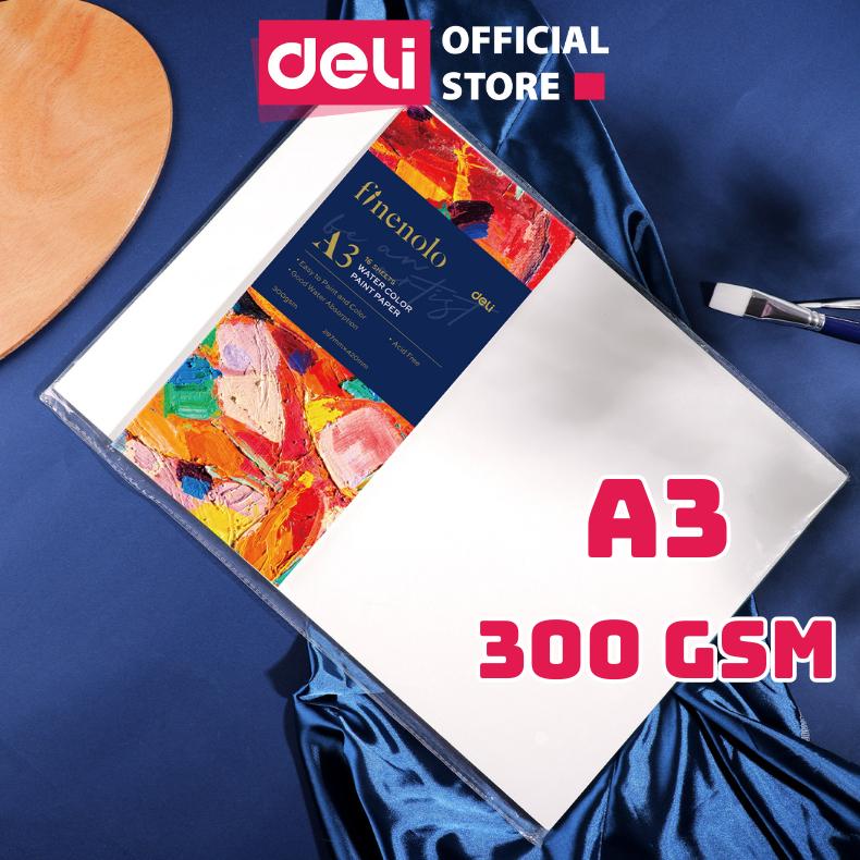  Giấy Vẽ Màu Nước 300gsm A3 Deli - Combo 16 Tờ Giấy Dày Thấm Tốt Không Dễ Rách Tô Màu Gouache Acrylic Water Color 