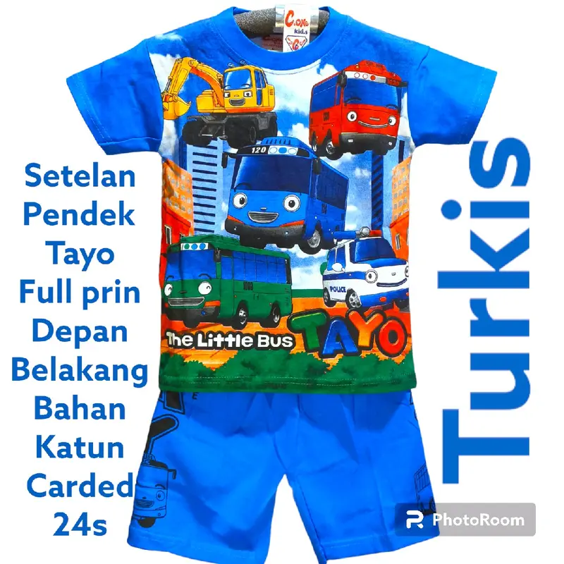setelan pendek anak laki-laki tayo full prin 3-9 tahun 2