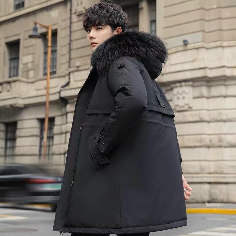 Áo khoác nam dáng dài lót lông, áo phao parka nam đại hàn mũ lông phong cách hàn quốc AP05 Menswear Dài Tay Nhung Nâu 2