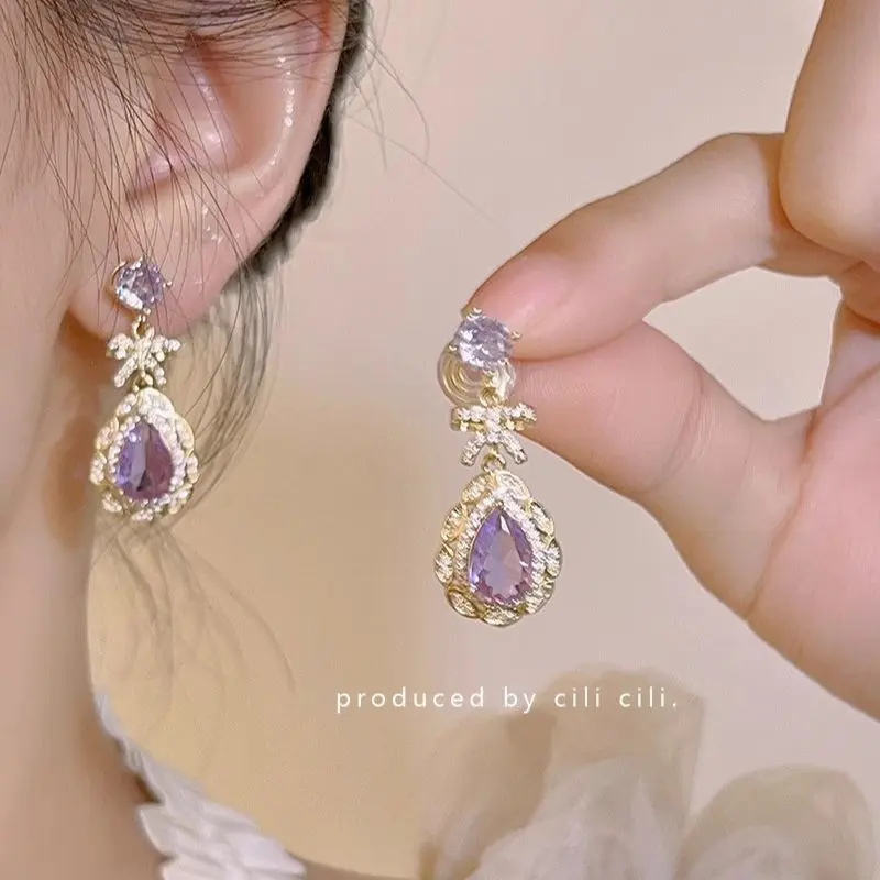 Cili Dream Purple Princess on the Run Mosquito Coil Ear Clip Elegant French High-Grade Romantic Light Luxury Minority Earrings