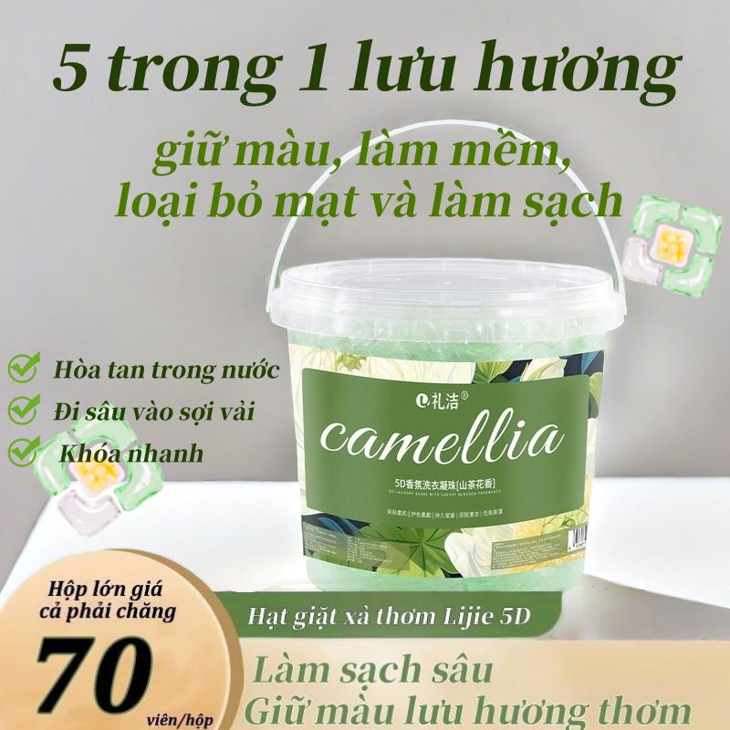 Viên giặt quần áo Camellia 5IN1, viên nước giặt tự tan trong nước làm mềm vải lưu hương lâu