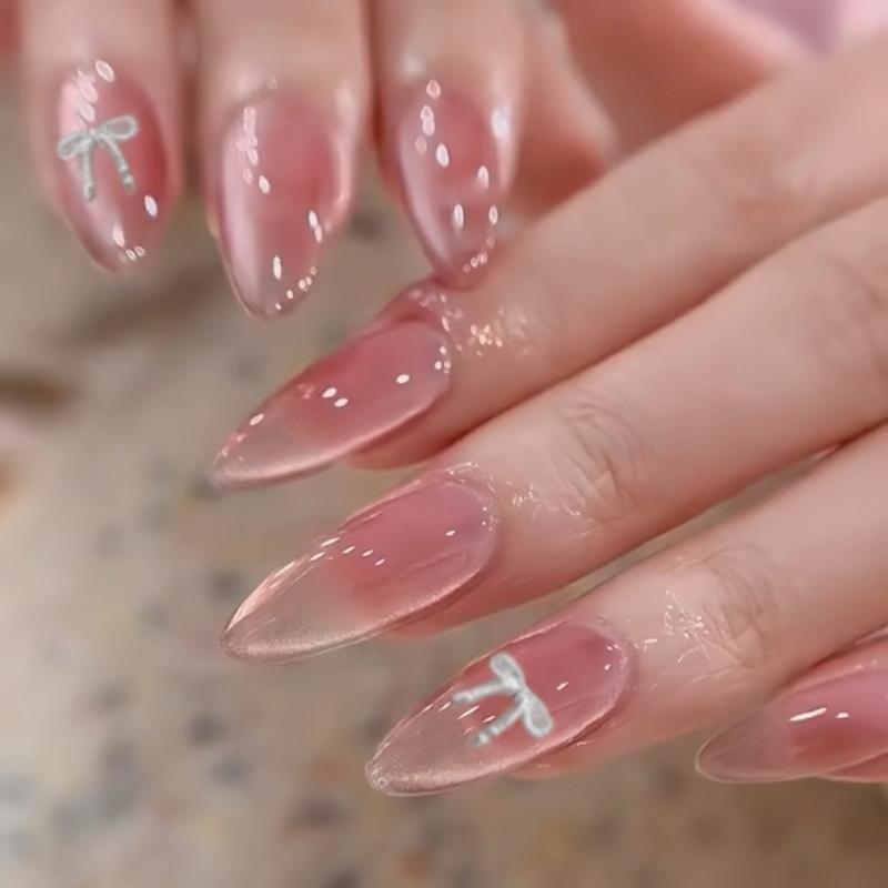 Mã H101 Nail Box Mắt Mèo Ánh Trăng Thạch Hồng Thiết Kế Nailbox 10 Ngón Kèm Miếng Dán Móng Nữ Làm Nail Women Neo Giả