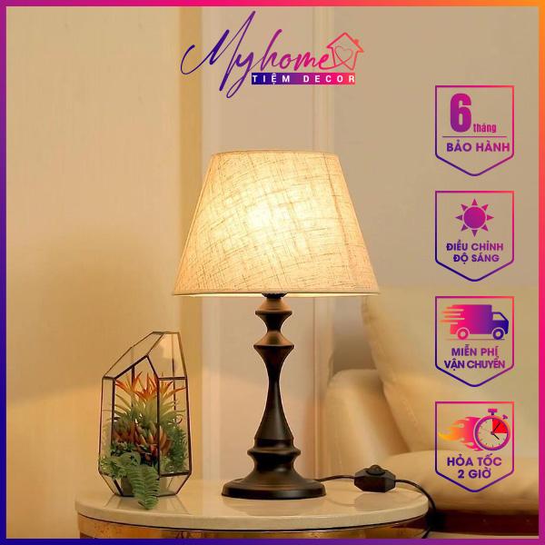 Đèn ngủ để bàn trang trí phòng khách phòng ngủ chao vải gai dầu sang trọng My Home DN088