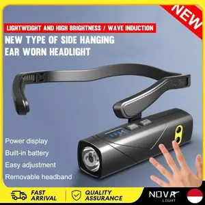 Nova Light [COD] Senter Motion Sensor Headlight LED Headlamp, Lampu Depan Portable Ear Mounted, Super Bright, Red Work Light, 5 Mode Pencahayaan, Head Torch, USB Rechargeable, Tahan Air, Cocok untuk Headlamp, Camping, Memancing, Lentera White