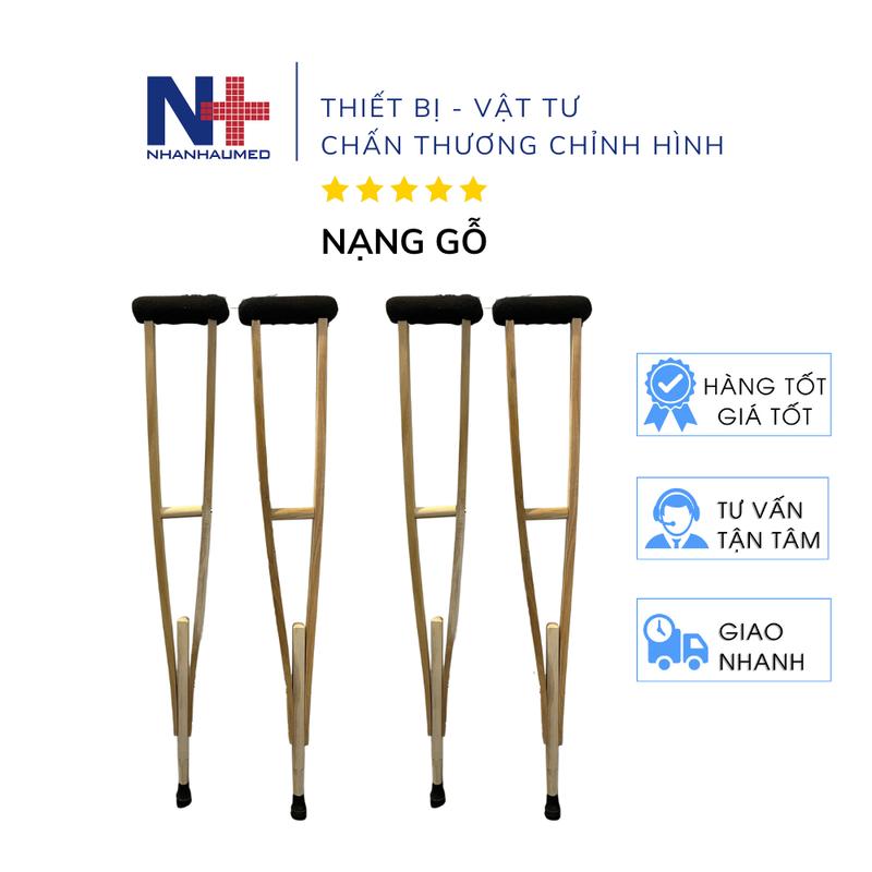Loại 1 Nạng Gỗ Chống Nách Tập Đi Đế Cao Su Chống Trượt Tay Lót Đệm Êm - Nạn Gỗ