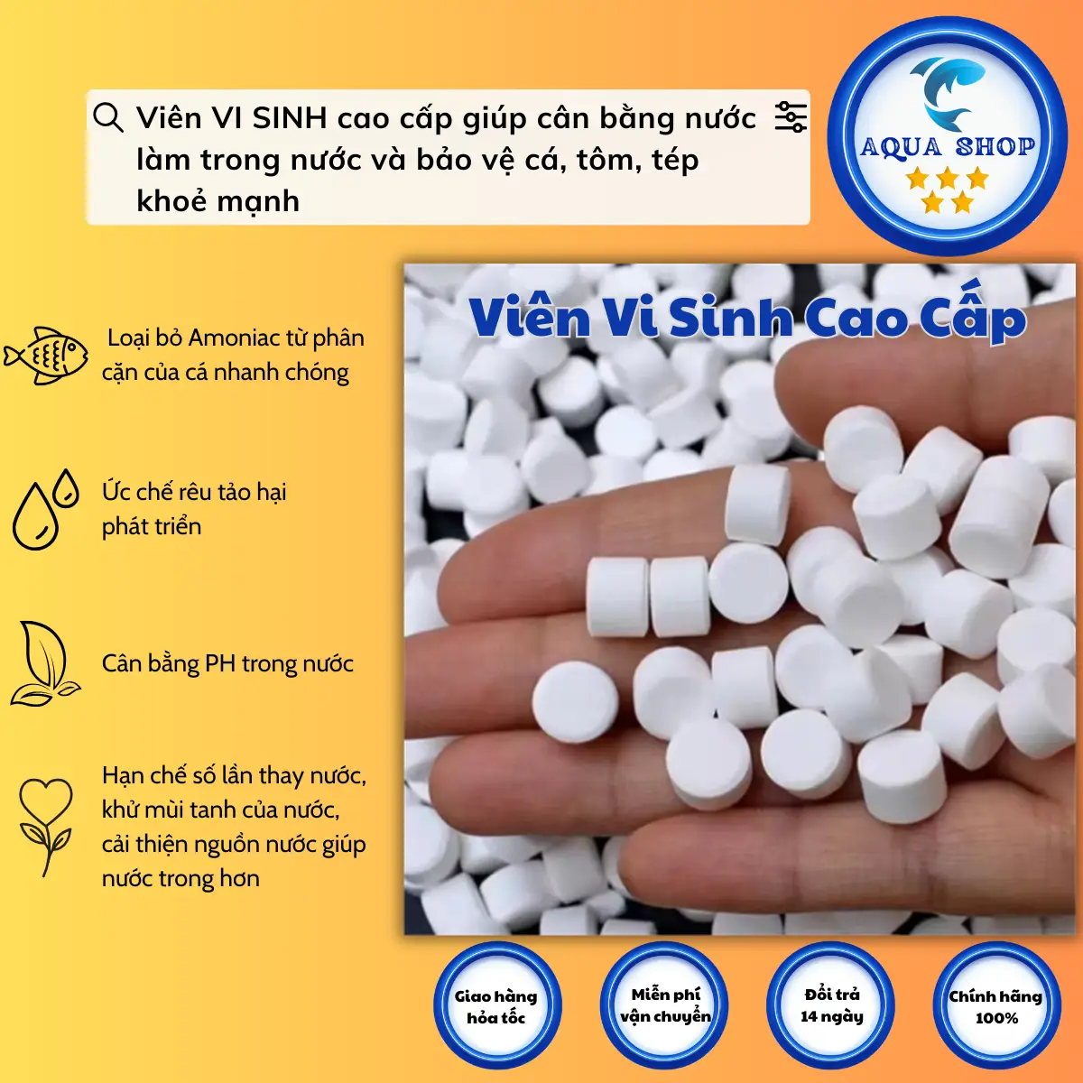 COMBO 100 Viên VI SINH cao cấp giúp cân bằng nước, làm trong nước và bảo vệ cá, tôm, tép khoẻ mạnh