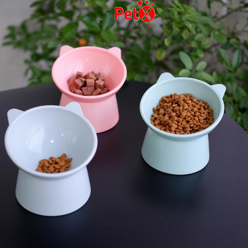 Bát ăn cho mèo cho chó thú cưng nhỏ bằng nhựa dày cổ cao chống gù