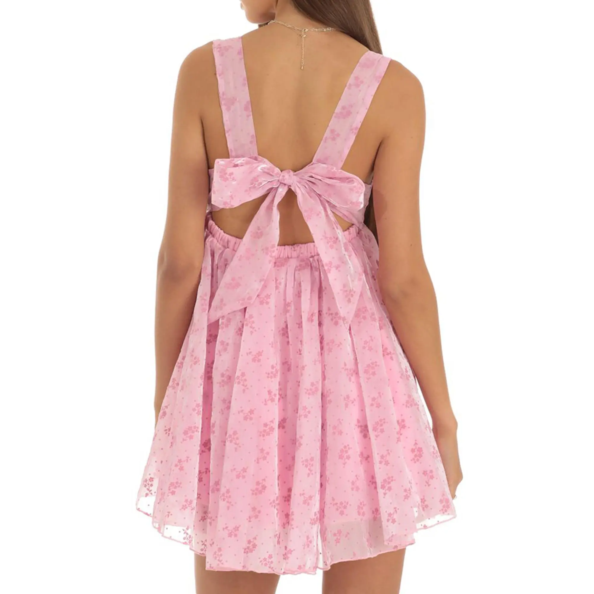 Women's Sleeveless Mesh Backless Floral Mini A-Line Party Dress - TikTok  Shop Philippines