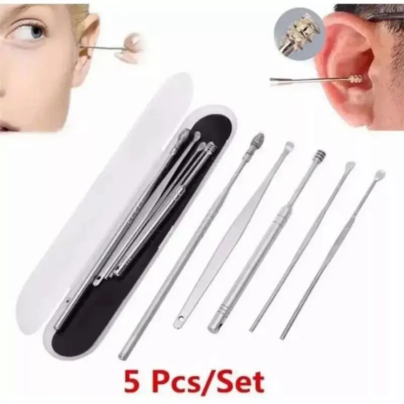 Alat Pembersih Telinga Set 5 in 1 Korek Kuping Bahan Stainless Ear Wax Picker / Alat Pembersih Telinga Kotoran Removal