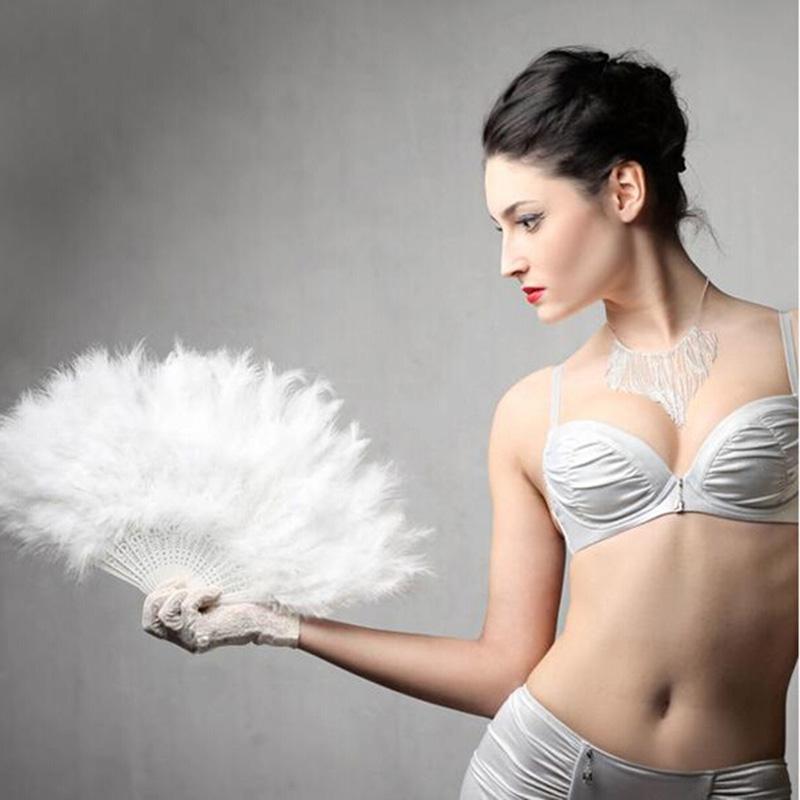 Product Introduction of 9 Colors New Costume Wedding Showgirl Dance Folding Hand Feather Fan Fancy 20