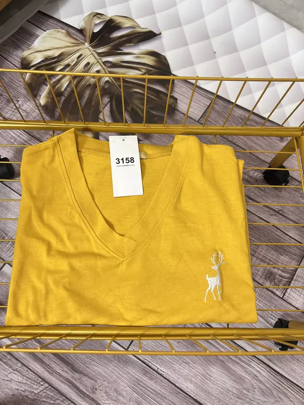 [Mua 3 áo tặng 1 áo] Áo Phông Cổ Tim thêu hươu Form Rộng Tay Lỡ Cotton Khô 1358 QC 5
