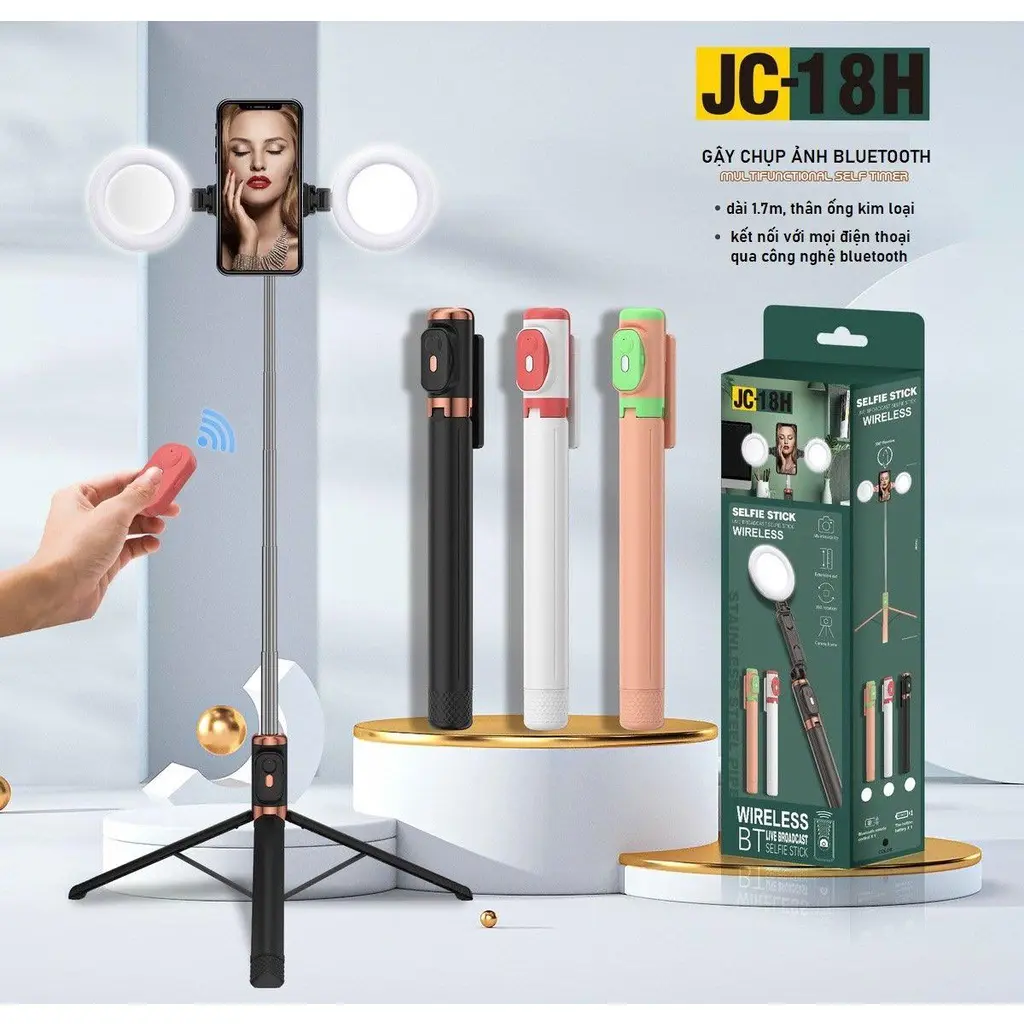 Gậy chụp ảnh 3 chân dài 1.7mét có 2 đèn led trợ sáng gậy , bluetooth selfie điều khiển từ xa gấp gọn cao cấp Phụ Kiện