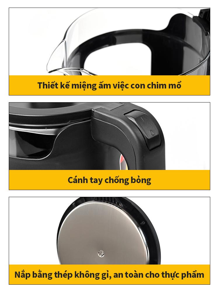 Product Introduction of Ấm siêu tốc AIODIY 2.0L thủy tinh trong suốt tích hợp lớp cách nhiệt bằng thép không gỉ tự động tắt nguồn tiết kiệm điện ấm  siêu Đun Nước Bình Đun Nước 12