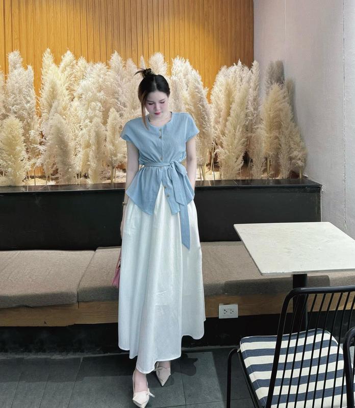 LYNA - Set Váy Dáng Dài Mix Áo Kèm Đai C86