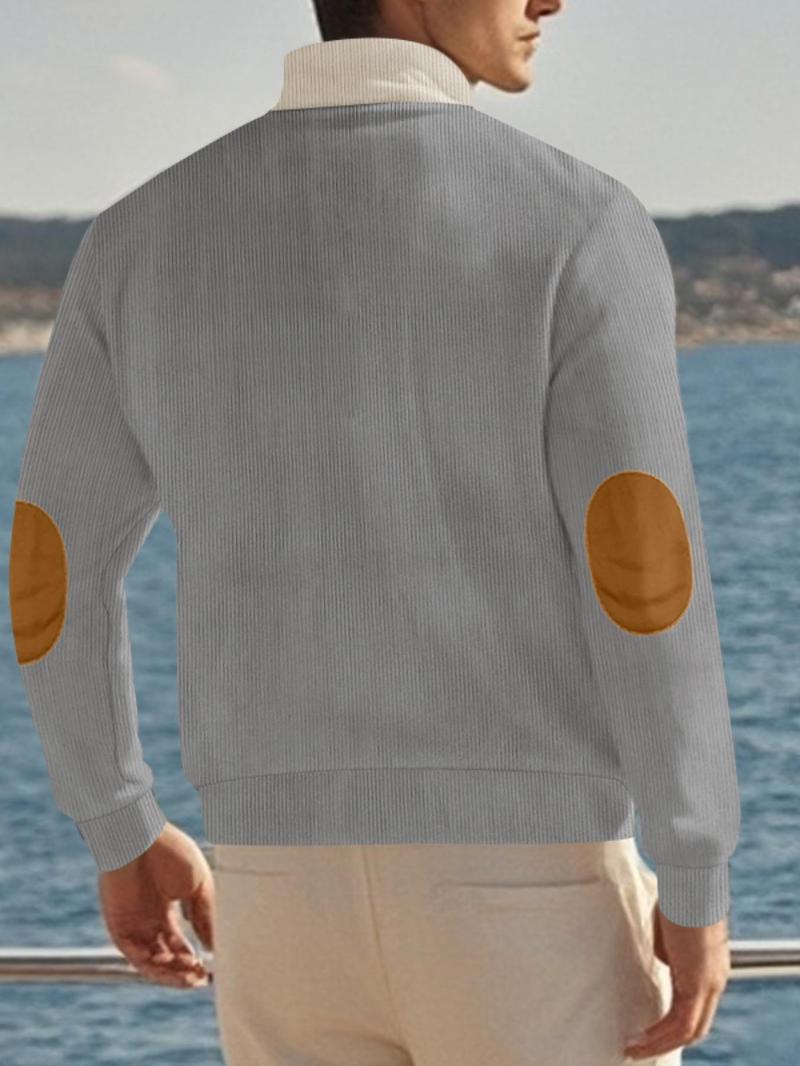 Product Introduction of Men's Regular Fit Solid Color Half Button Stand Collar Sweatshirt, Casual Long Sleeve Pullover for Fall & Winter, Men's Clothes for Daily Wear 7