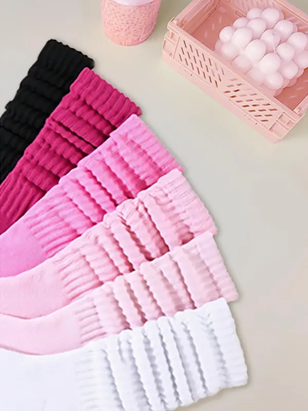 Women's Solid Crew Socks, Soft Comfy Breathable Stretchy Socks for Women, Lady Multipack Comfortable Mid-calf Knit Socks, Women's Socks & Hosiery 7