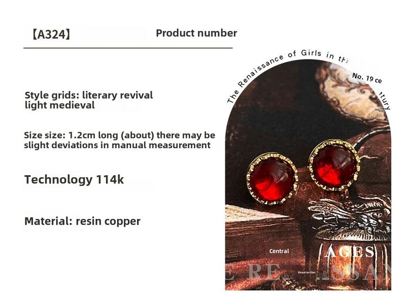 Product Introduction of Vintage Earrings Light Mid-Century Style Ankra Red Studs French Retro Earrings High-End Wine Red Jewelry 0