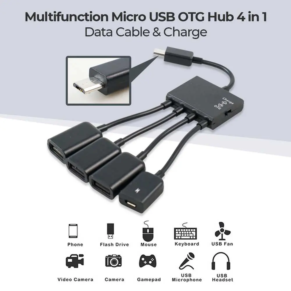 Multifunction Micro USB OTG Hub 4 in 1 Data Cable & Charge