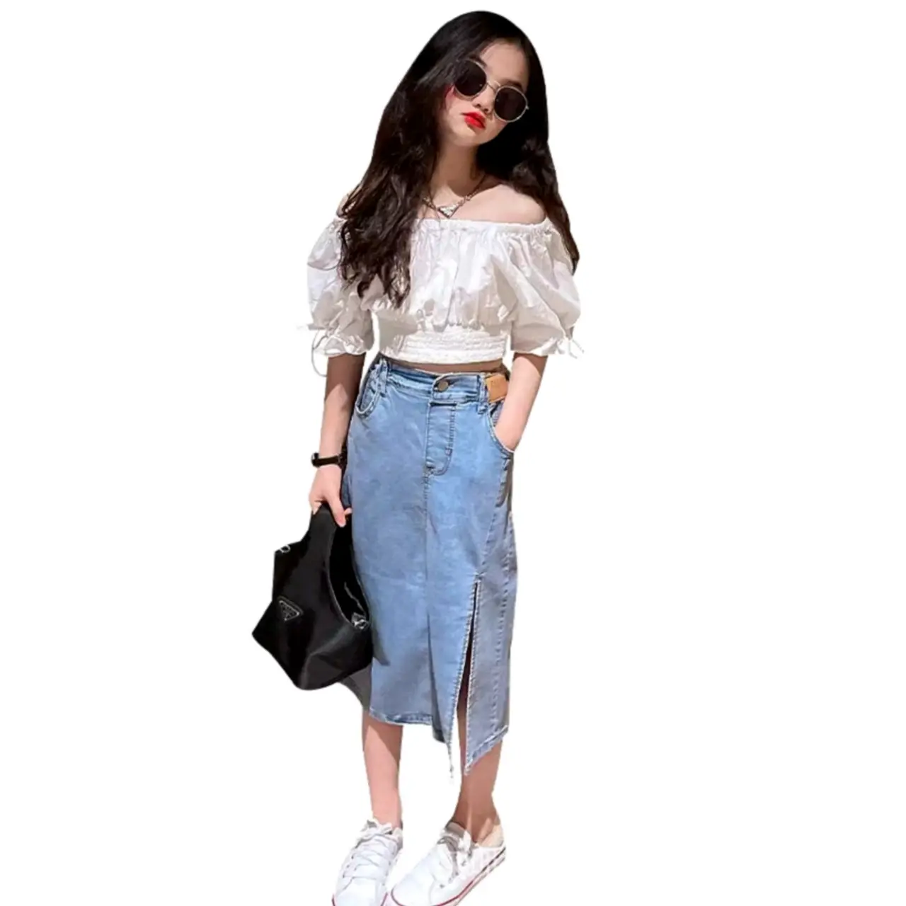 Seeyoulady Girl Kids Midi Long Skirt with Slit Summer Fashion Trend 4-14 Size - Kids Fashion