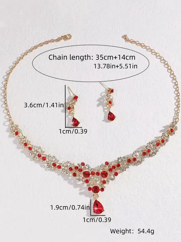 Women's Elegant Rhinestone Decorated Necklace & Dangle Earrings, Exquisite Trendy Jewelry Set, Fashionable Accessories for Party & Wedding Decoration 1