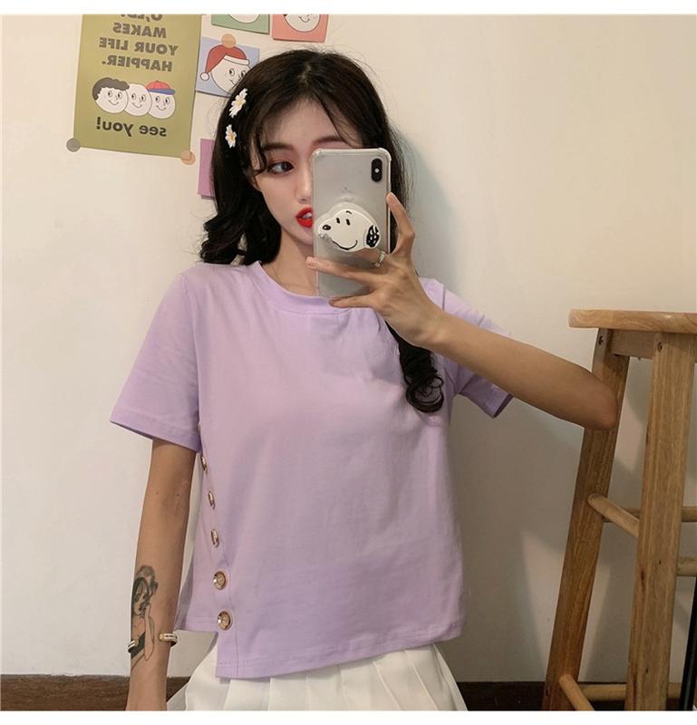 Product Introduction of Women's Short-Sleeved T-shirt 2020 Summer New Fashionable Stylish Ins Trendy Korean Versatile Short Type Design Sense Niche Top 15