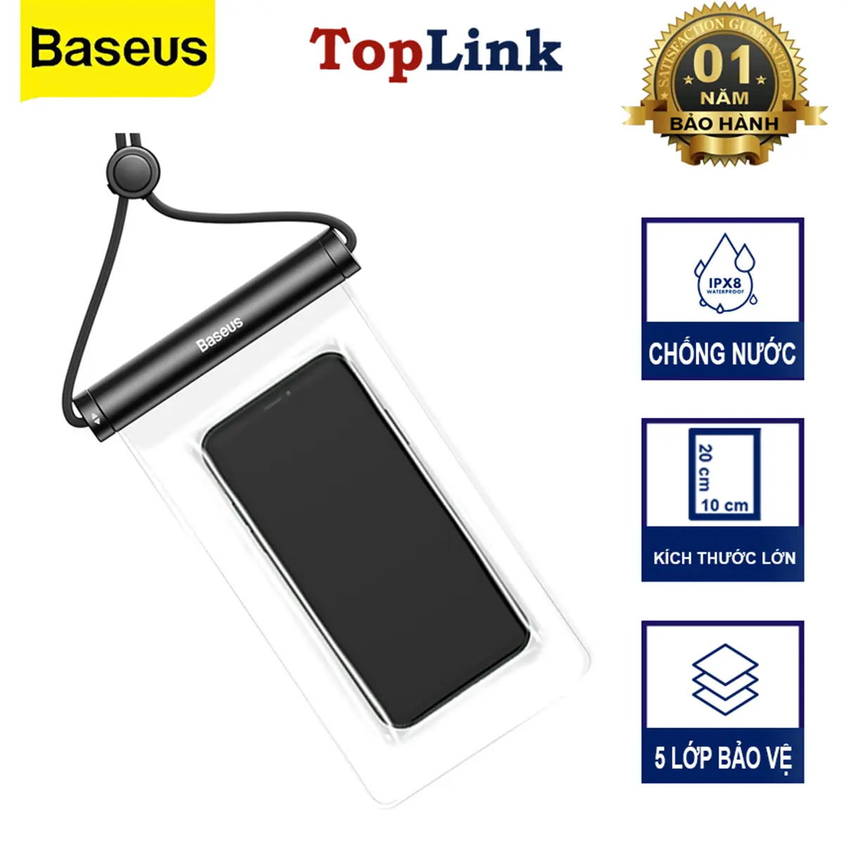Túi Chống Nước Điện Thoại Baseus Waterproof 5 Lớp Chống Nước Tiêu Chuẩn IPX8 Cho Độ Sâu Đến 30m Phù Hợp Đi Biển Đi Phượt